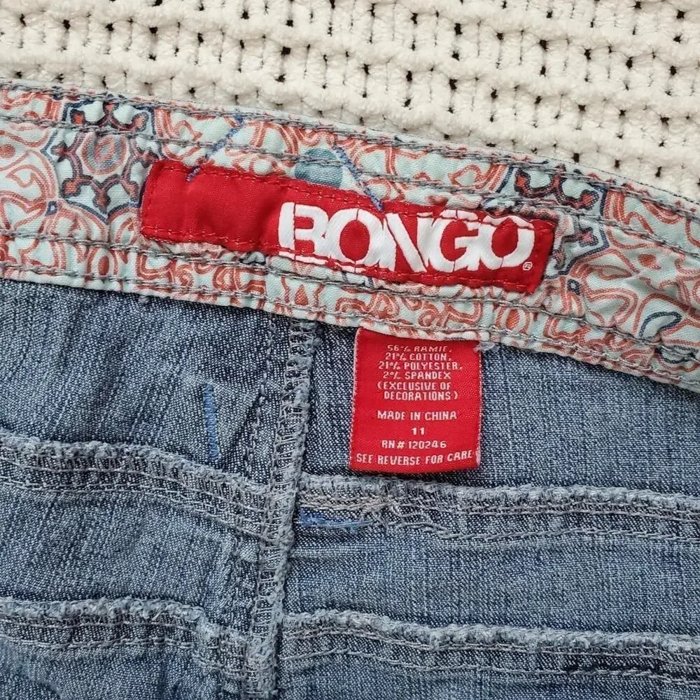 Y2k bongo long inseam denim shorts with ties on the leg